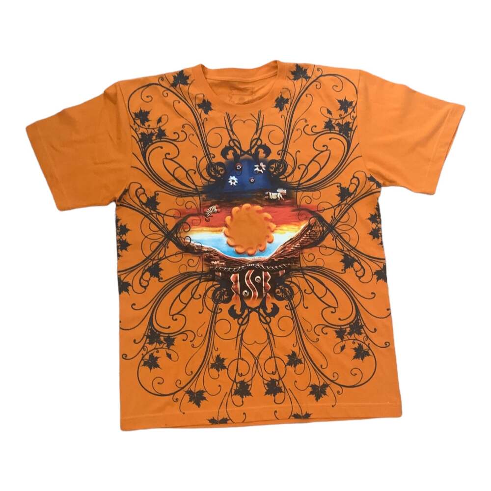 Seminario ceramics orange print Mayan shirt mens large